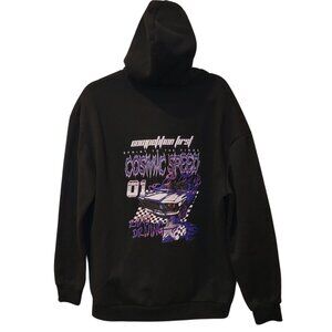 Cosmic Speed Black Racing Style Sweatshirt Hoodie, Men's Size Large